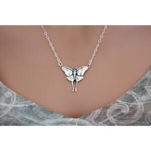 Sterling Silver Luna Moth Pendant Necklace, Silver Luna Moth Pendant Necklace